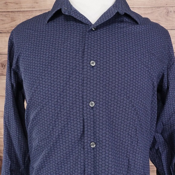APT 9 LONG SLEEVE BLUE PAISLEY BUTTON DOWN SHIRT MENS SIZE L - Picture 1 of 8